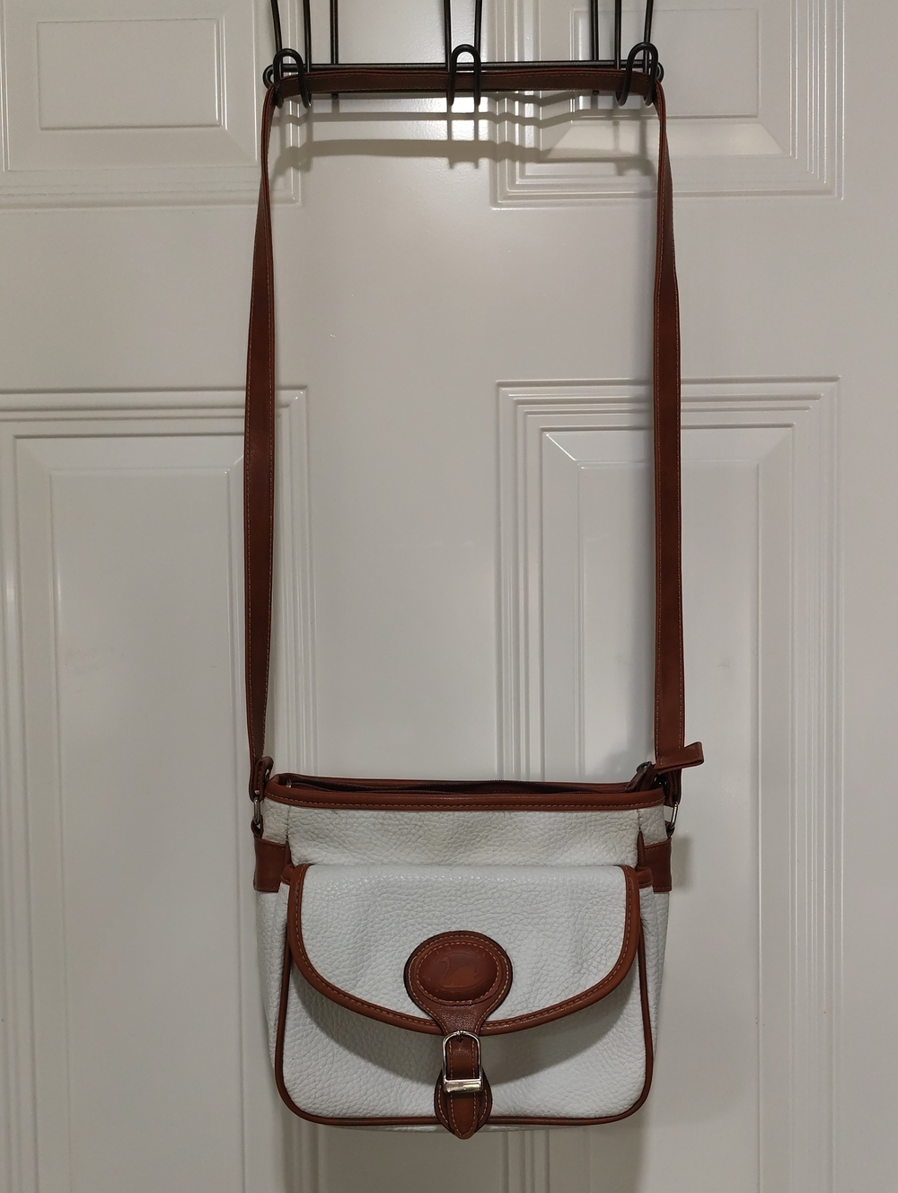 Dooney & Bourke White Pebbled Leather Crossbody with Brown Trim - Picture 1 of 12